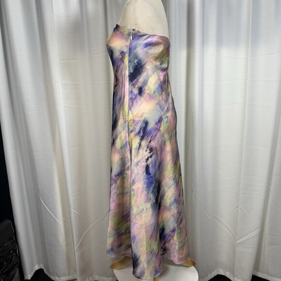BHLDN Watercolor Strapless Midi Dress Pastel Slip Bias Cut Wedding Guest Size XS - Picture 4 of 11